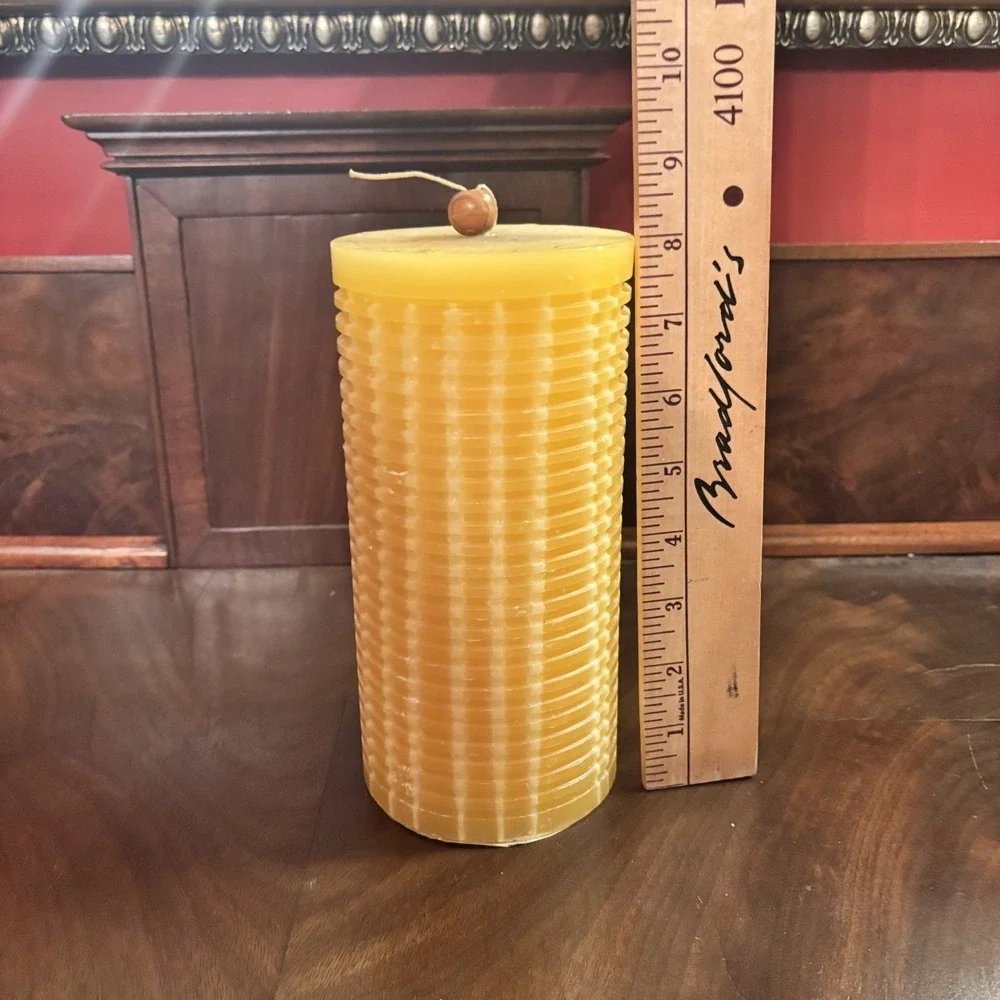Pier 1 Imports Yellow Ribbed Pillar Candle Large 8